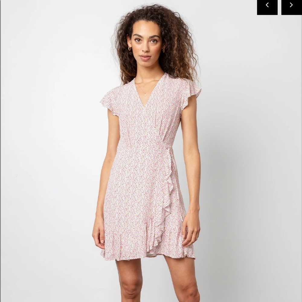 Rails Pink Ditsy Floral Ruffle Wrap Mini Dress